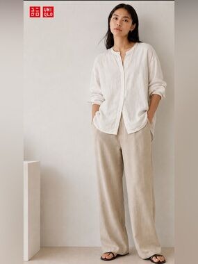 #26 Uniqlo Cream Button-Down Linen Shirt - XL